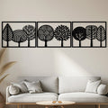 Triptyque arbres graphiques en métal noir, 3 cadres