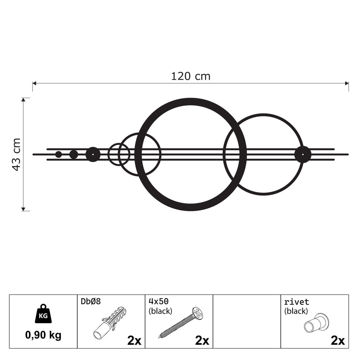 Cercles et lignes abstraits en métal noir, déco panoramique, vue 6