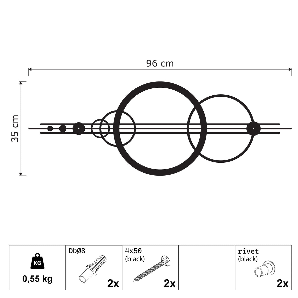 Cercles et lignes abstraits en métal noir, déco panoramique, vue 5