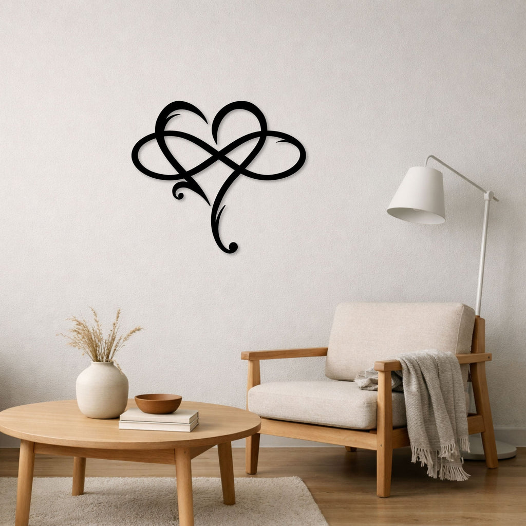 Cœur entrelacé avec le symbole infini en métal noir, vue 3