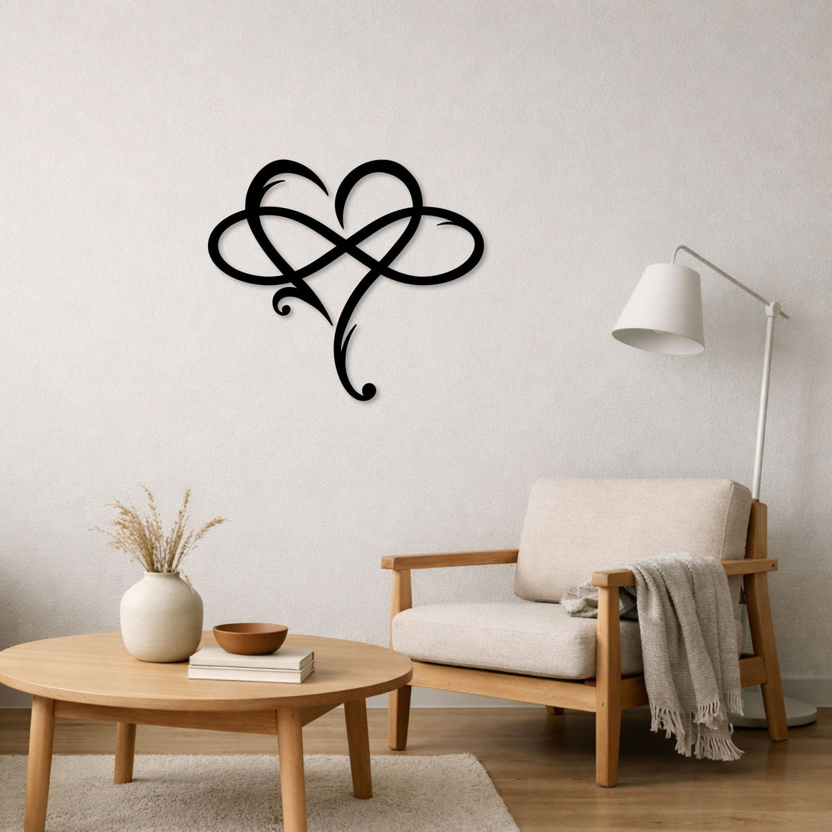 Cœur entrelacé avec le symbole infini en métal noir, vue 3