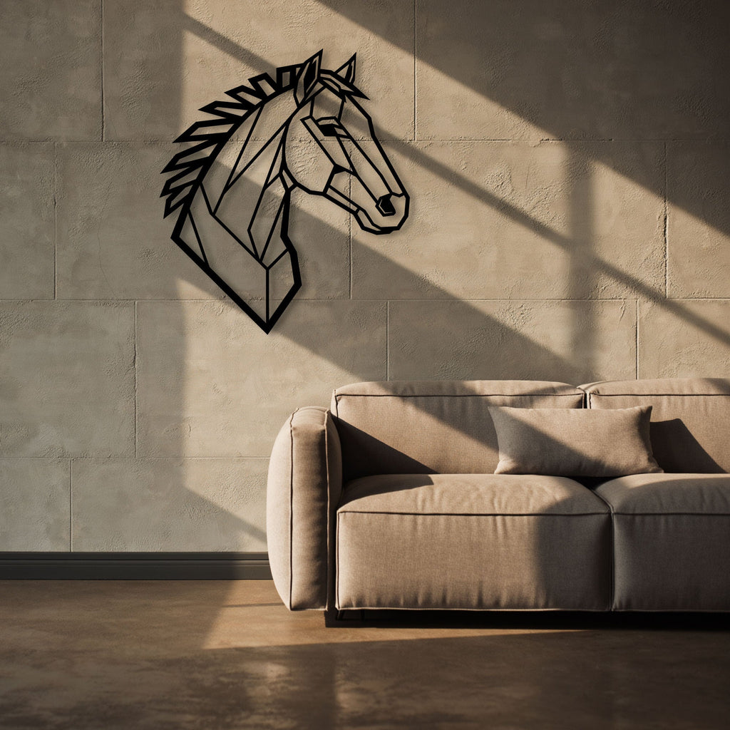 Tête de cheval géométrique en métal noir, décoration murale, vue 3