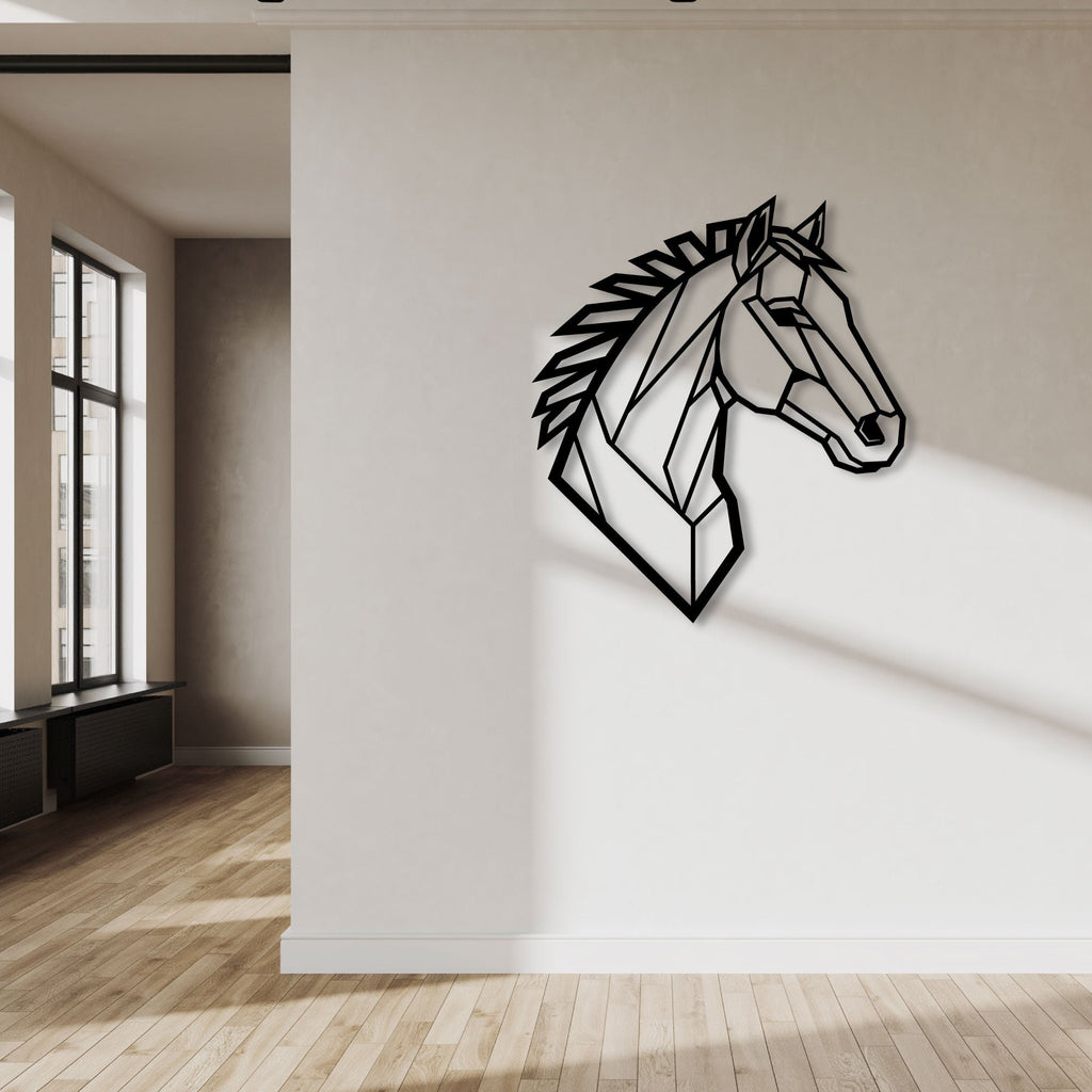 Tête de cheval géométrique en métal noir, décoration murale, vue 4
