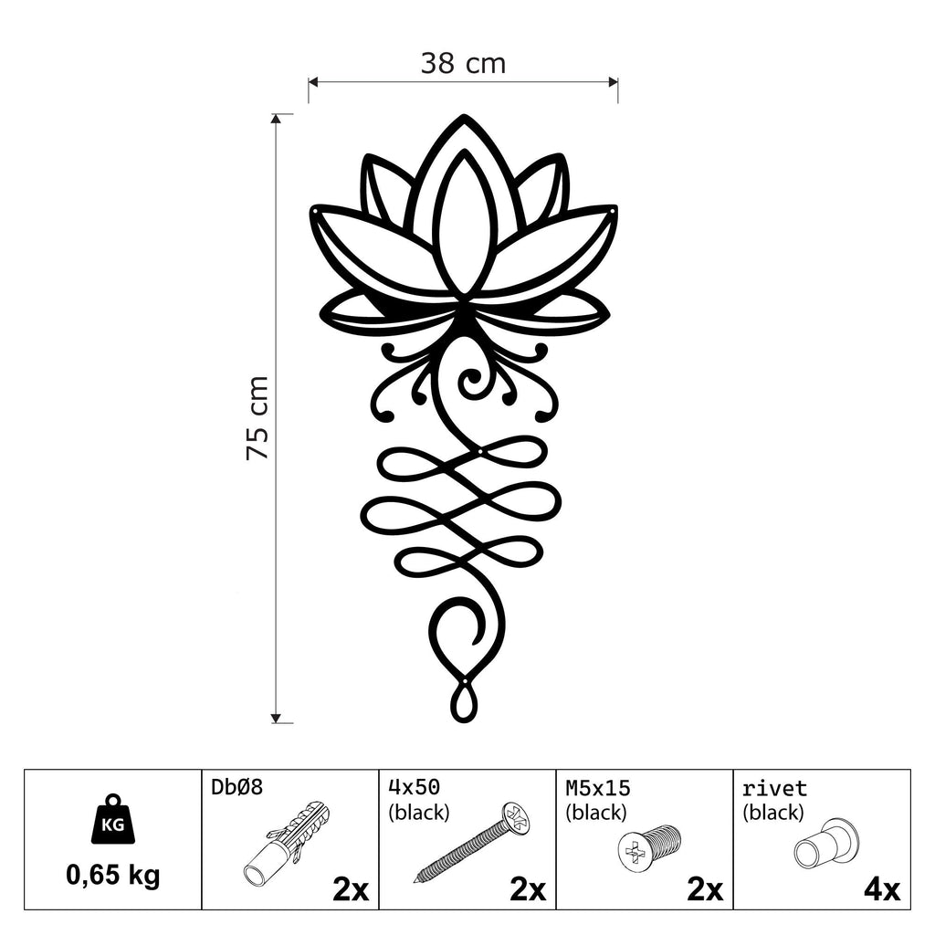 Fleur de lotus en métal noir, déco murale verticale, vue 4