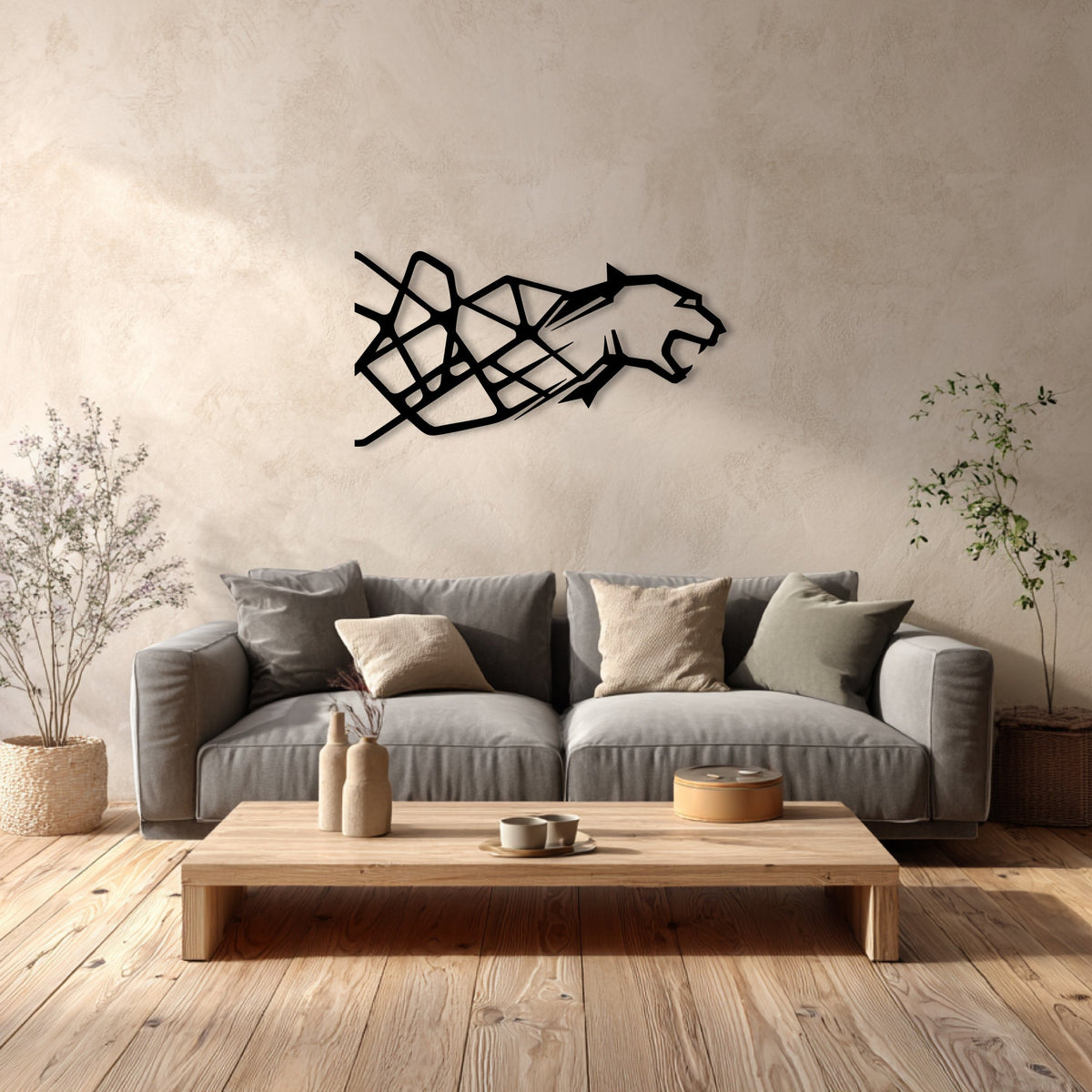 Panthère géométrique en métal noir, déco murale 96 cm, vue 3