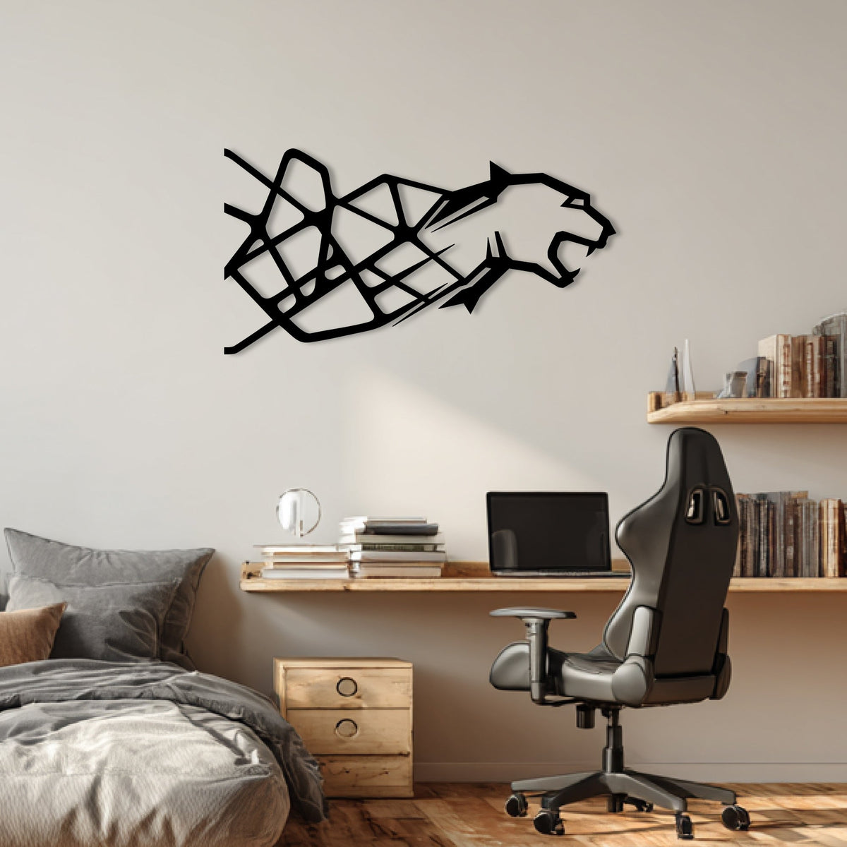 Panthère géométrique en métal noir, déco murale 96 cm, vue 2