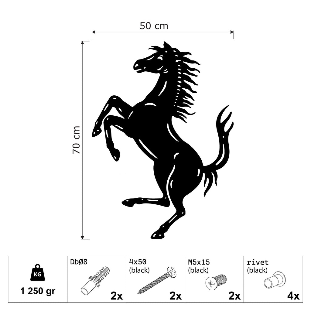 Cheval cabré en métal noir, silhouette murale verticale, vue 4
