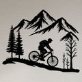 Cycliste en VTT dans la montagne, déco murale en métal noir