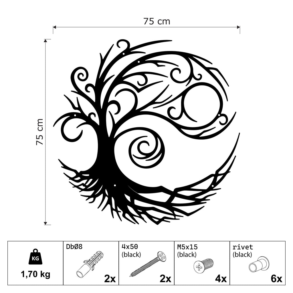 Arbre de vie rond en métal noir, branches en spirale, vue 8