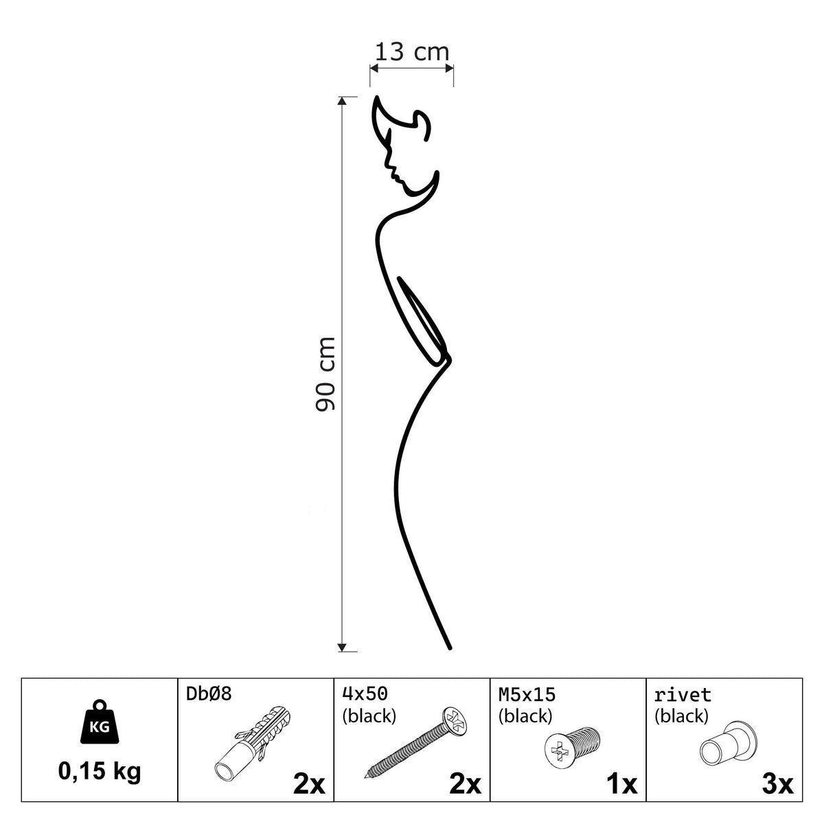 Silhouette de femme en une ligne, déco murale verticale en métal, vue 5