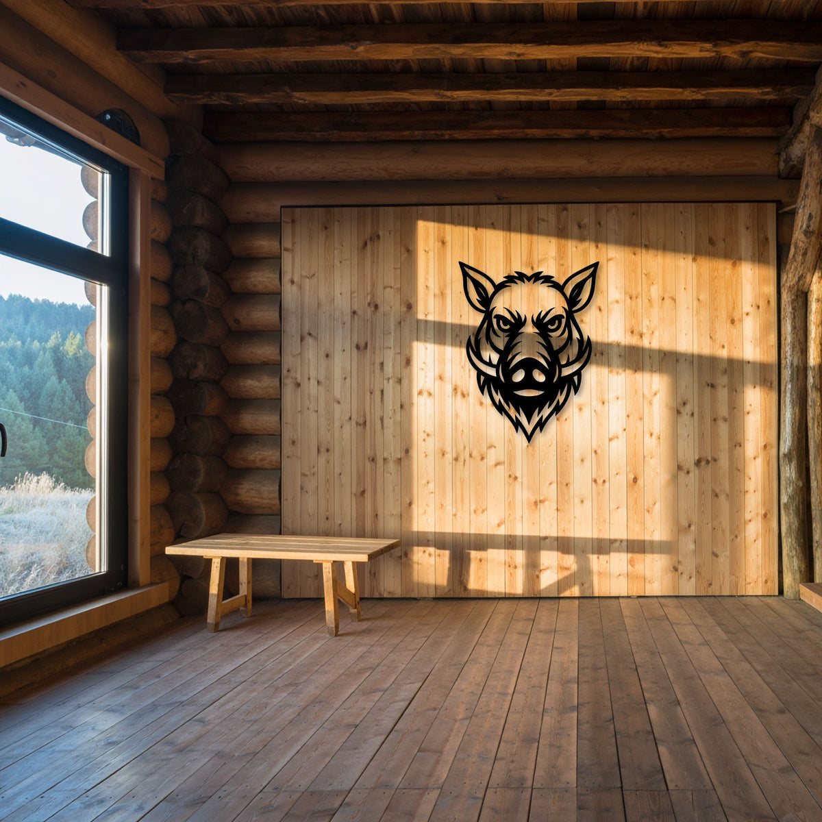 Tête de sanglier en métal noir, déco murale de face, vue 2