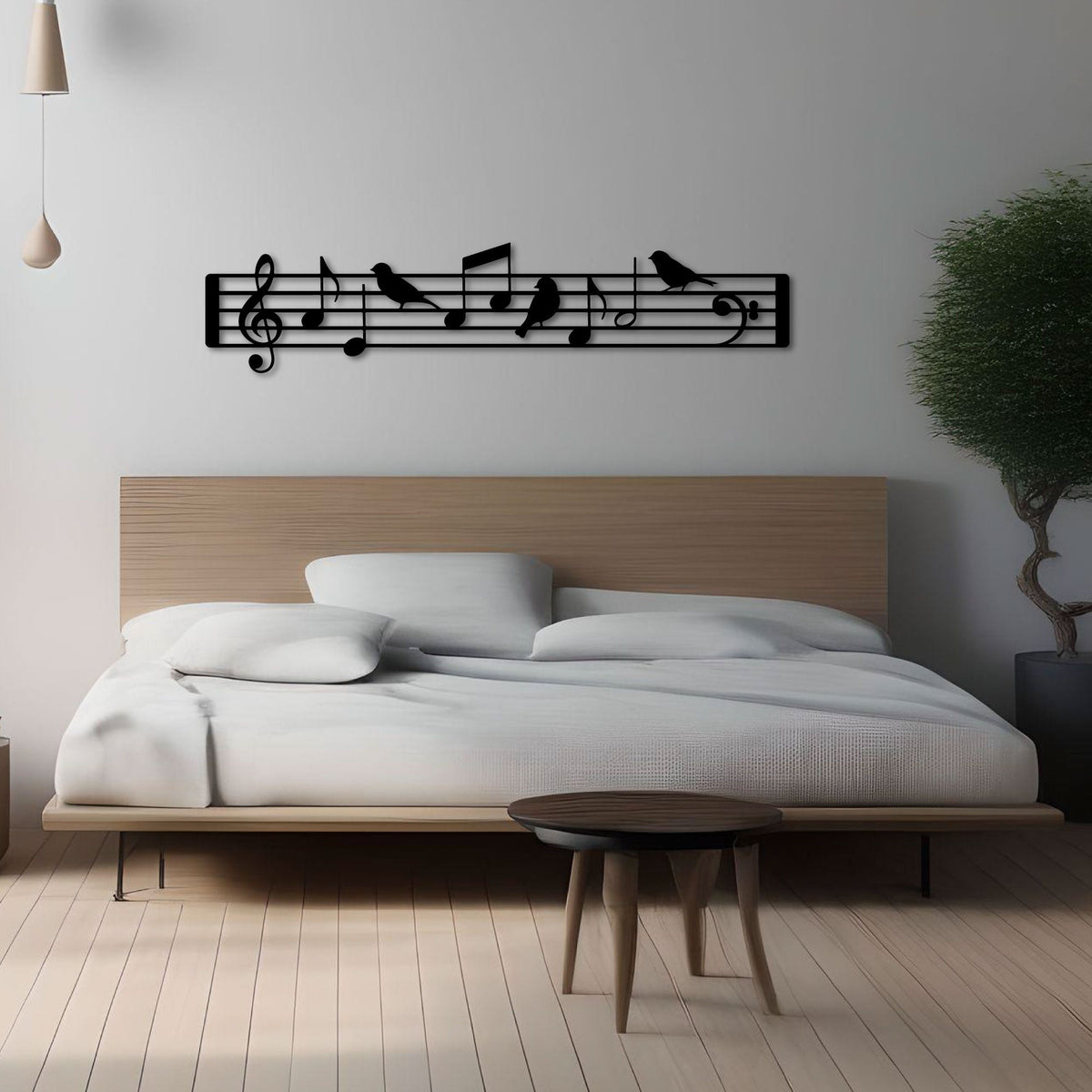 Portée musicale aux oiseaux en métal noir, déco panoramique, vue 5