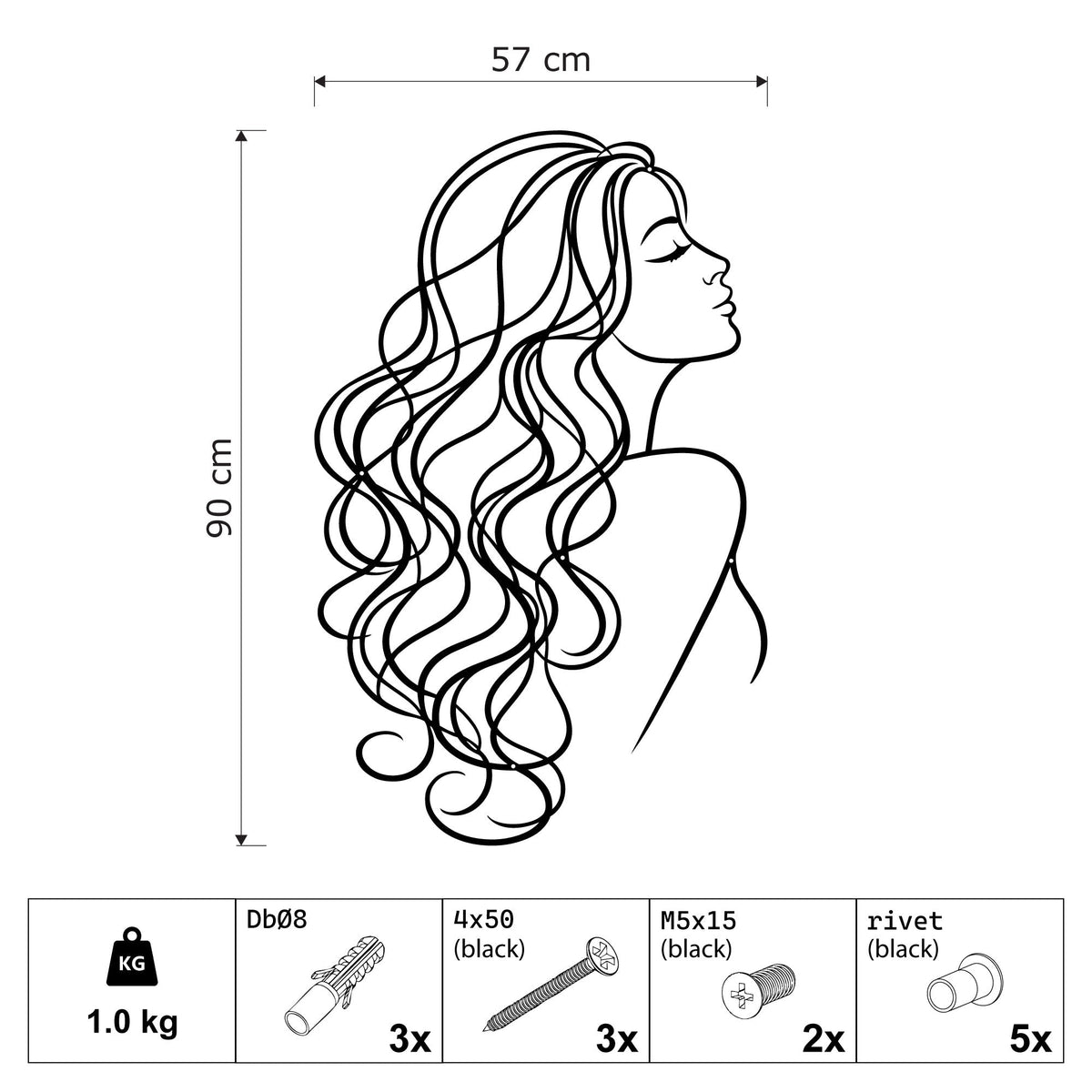 Femme aux longs cheveux ondulés en métal noir, déco coiffure, vue 5