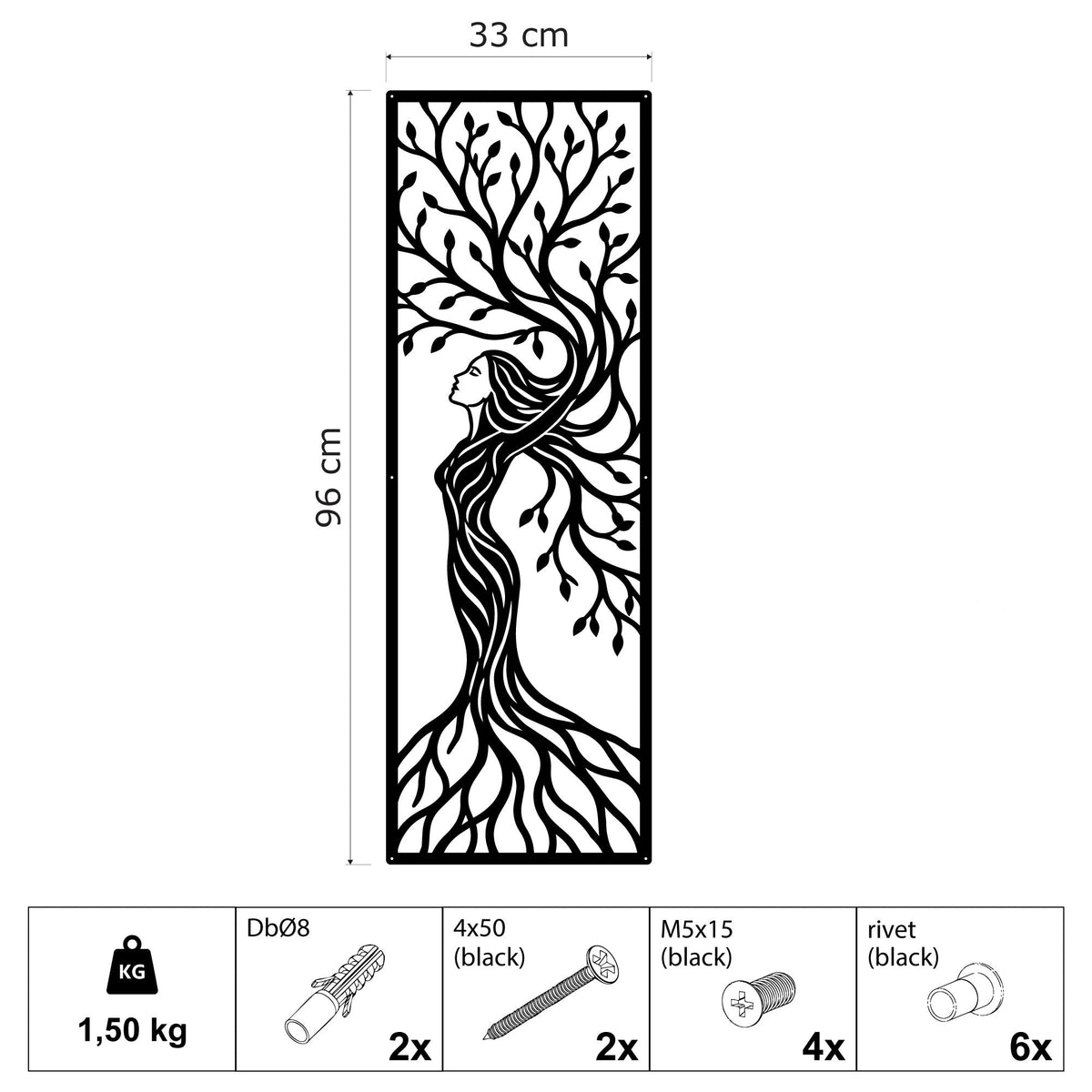 Femme arbre en métal noir, déco murale verticale, vue 5