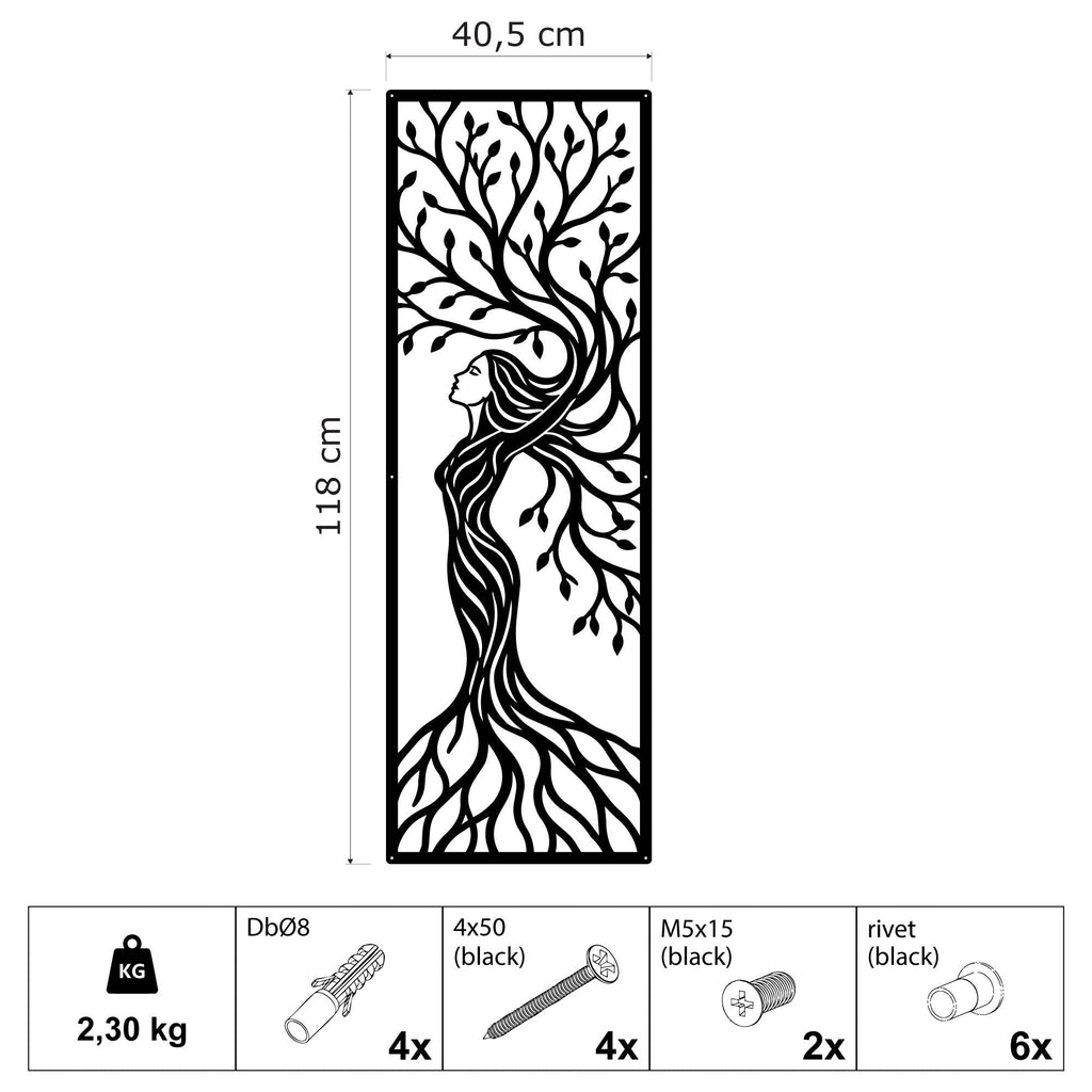 Femme arbre en métal noir, déco murale verticale, vue 6