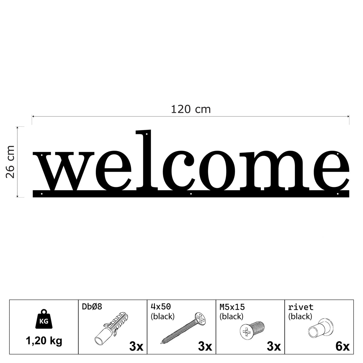 Mot welcome en lettres de métal noir, déco murale d'entrée, vue 6