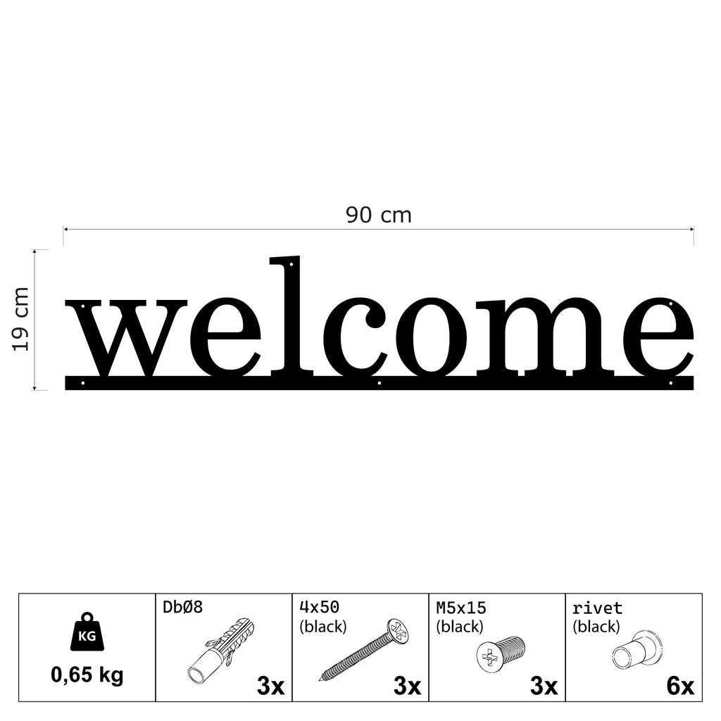 Mot welcome en lettres de métal noir, déco murale d'entrée, vue 5